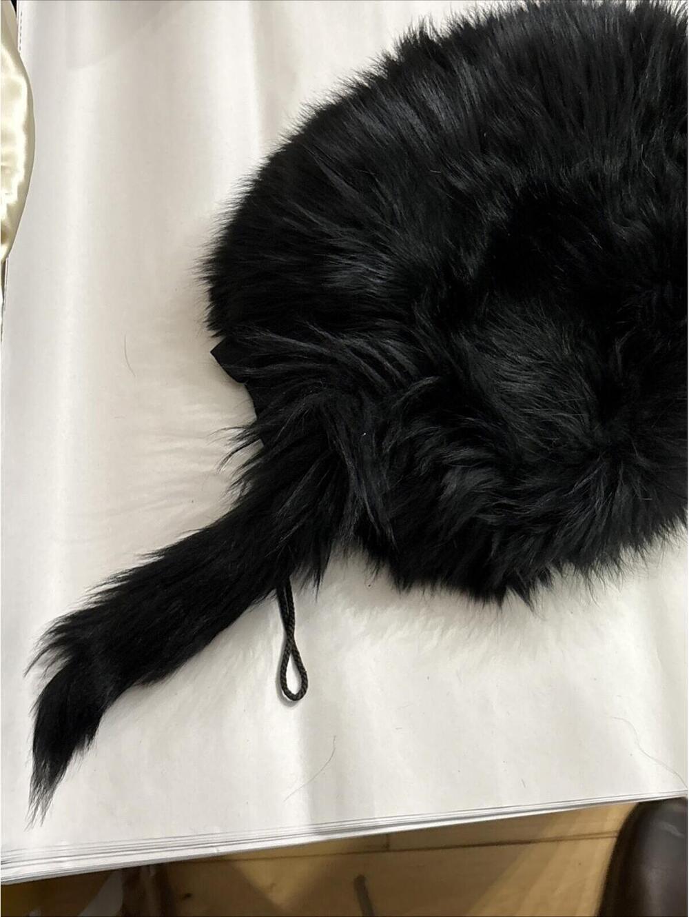 antique Large Shaggy Black Fox, Fur Long Hair Hand Warmer Muff 1920s - Picture 6 of 7